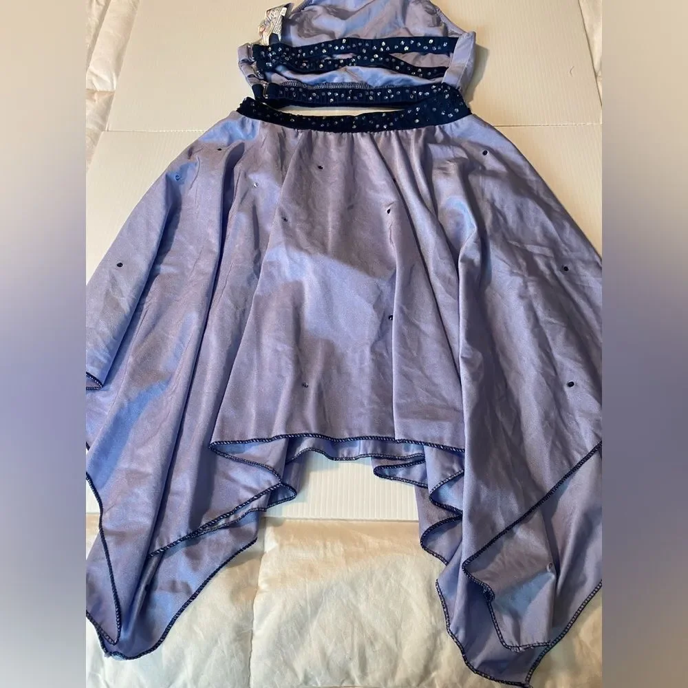 Glamour solo dance costume 2 piece embellished blue SA-Small adult